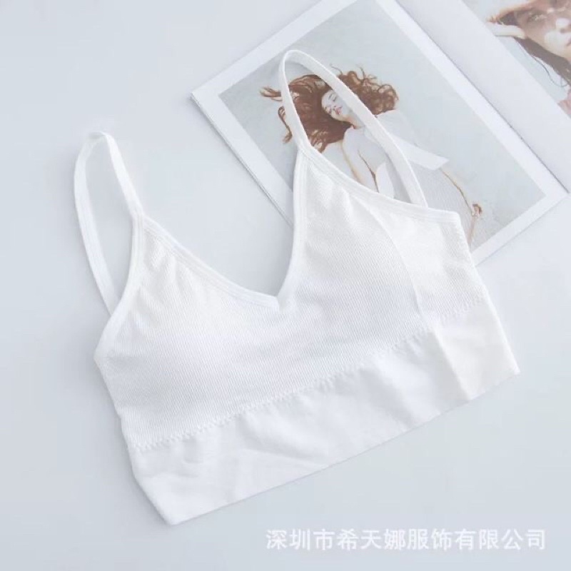 Áo bra cotton gân tăm trễ lưng xuất nhật