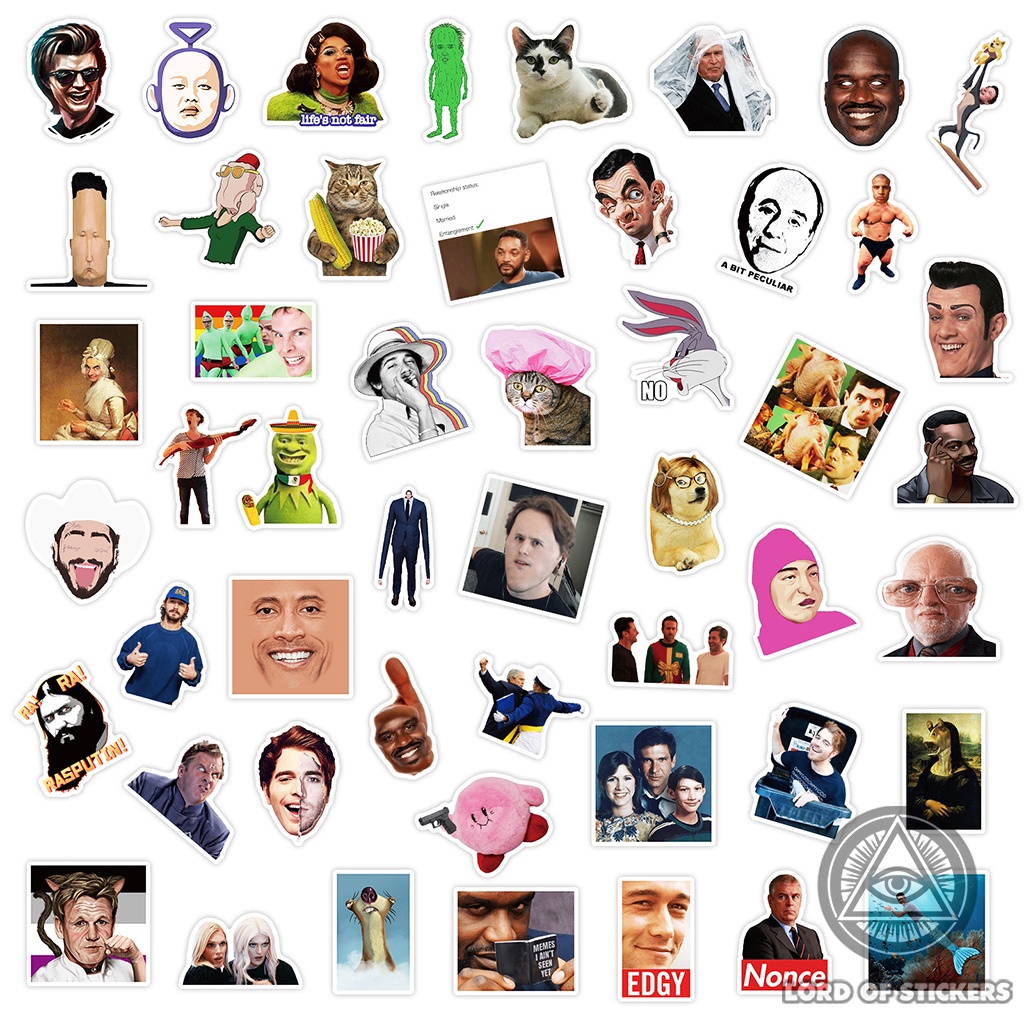 Set 50 Hình Dán Meme Sticker Cute Hài Hước Chống Thấm Nước Trang Trí Mũ Nón Bảo Hiểm, Laptop, Ván Trượt, Đàn Guitar, Sổ