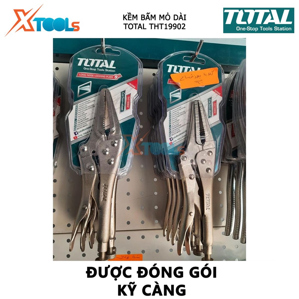 Kìm bấm chết mũi dài TOTAL THT19902 kềm bấm mỏ dài Độ mở tối đa 65mm, Chất liệu Thép, quy cách 9&quot; kẹp hoặc giữ chặt vật,