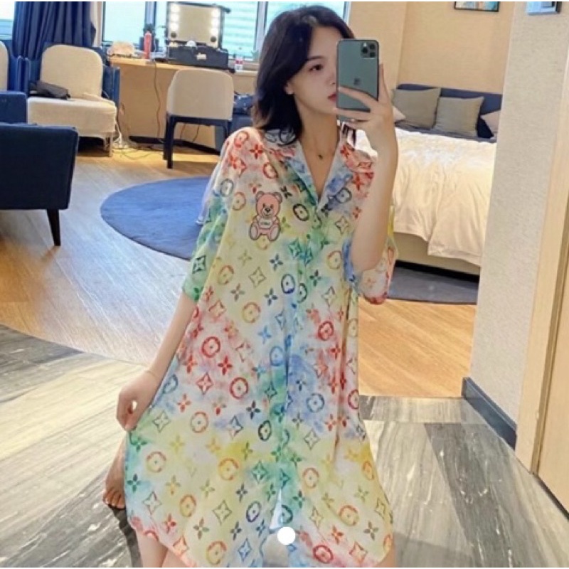 Đầm pijama LV 7 màu lụa QC HT3287