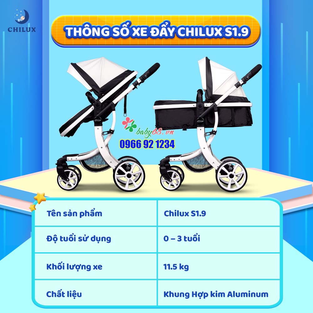 Xe đẩy nôi trẻ em cao cấp Chilux S1.9 - Đa năng tiện lợi cho bé sử dụng - Bảo hành 3 năm
