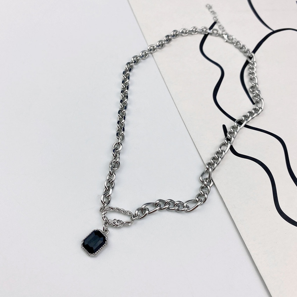 Vòng cổ Mặt Đá Đen Phong Cách hip hop Hàn Quốc Cá Tính