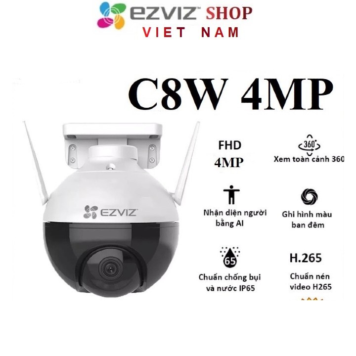 Camera Ezviz Ngoài Trời C8W 4MP 2K - Xoay 360 độ - Đàm Thoại 2 Chiều