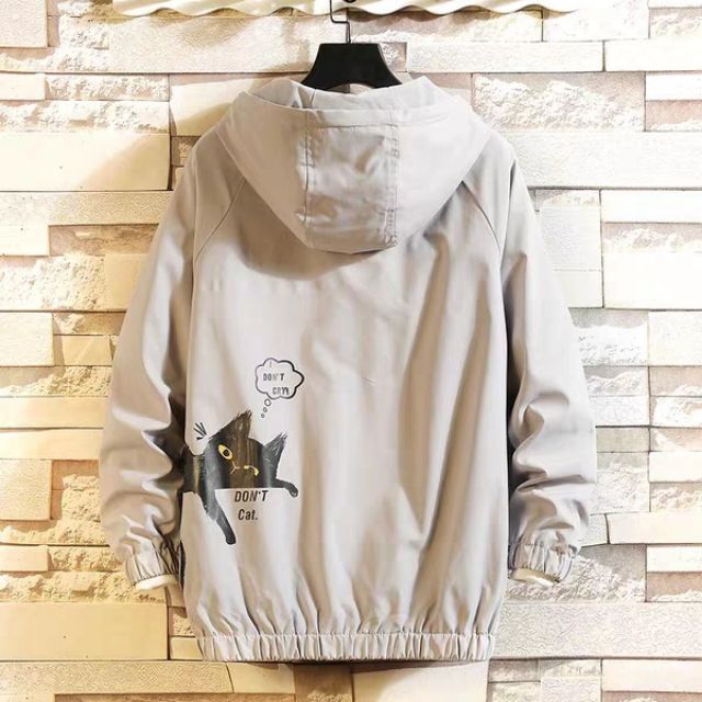 ÁO KHOÁC DÙ 2 LỚP CÓ NÓN IN MÈO CUTE SIZR M VÀ L