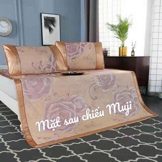 Chiếu điều hoà mây cao cấp 2 mặt mây & lụa (01 chiếu + 2 vỏ gối)