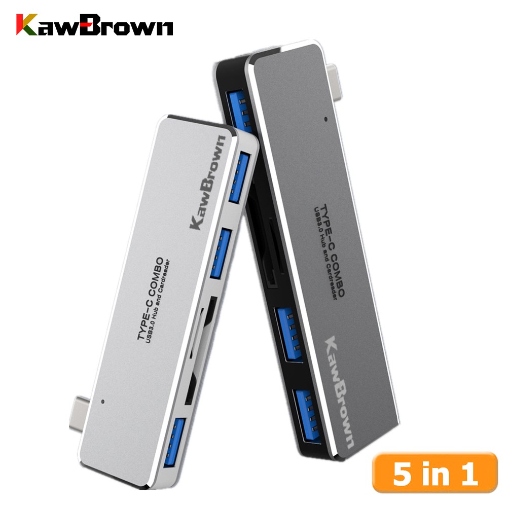 KawBrown 5 In 1 USB Type C Hub To USB 3.0 Support TF/SD Card Dock Station For MacBook Laptop Notebook Accessories