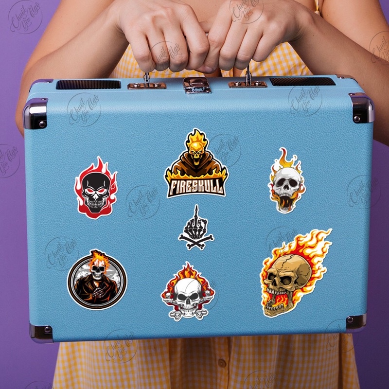 Bộ 20 sticker chủ đề Đầu Lâu lửa chất lượng cao dán xe, laptop, vali, điện thoại, đàn guita  NT 26