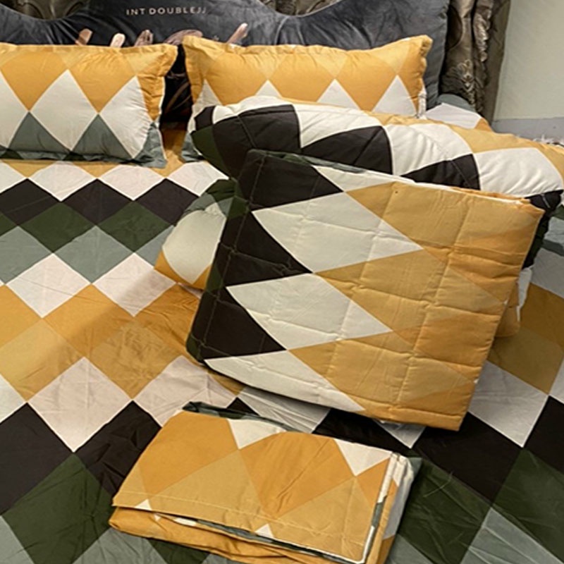 Set ga gối chăn hè chần bông Cotton 5 món Emmibedding Store, mẫu Kẻ sóng vàng mền cotton họa tiết đáng yêu