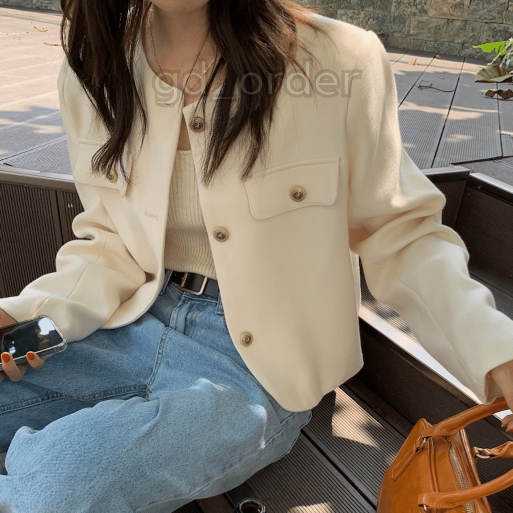 K82|Áo khoác retro cổ tròn dáng ngắn blazer croptop cá tính cho nữ văn phòng gd_order