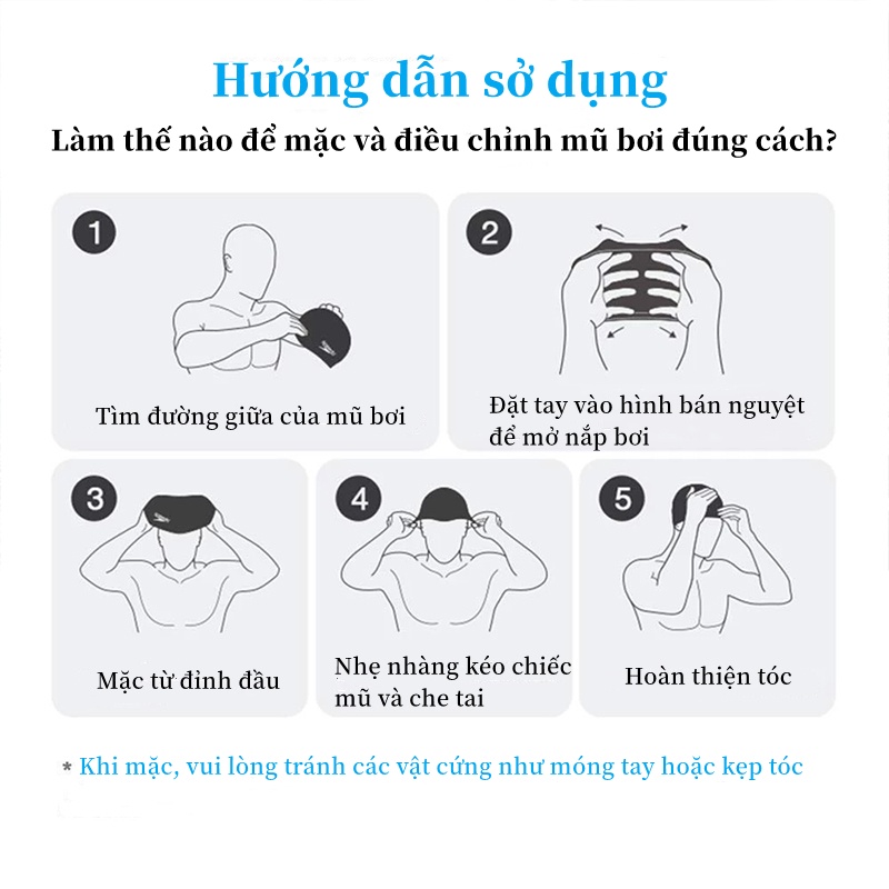 Mũ Bơi người lớn, Mũ bơi vải Spandex, Nón Mũ Bơi Silicone Cao Cấp, Ngăn nước, Trùm được búi tóc dài,Siêu bền