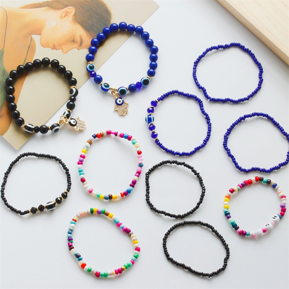 Blue Devil Eye Beaded Rainbow Bracelet