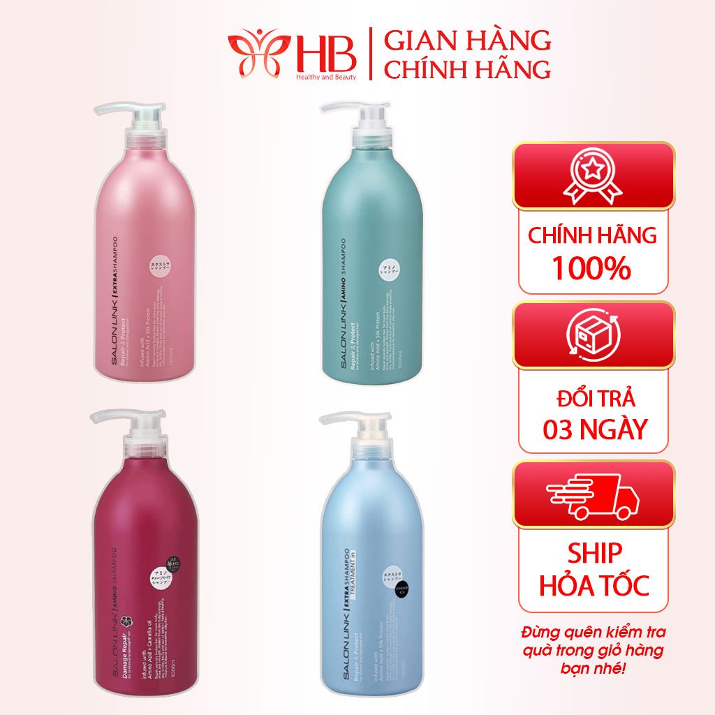 Dầu gội SalonLink, bộ dầu gội xả Salon Link Nhật Bản, gội xả 2 in 1, dầu gội đầu siêu dưỡng phục hồi tóc chai 1000ml