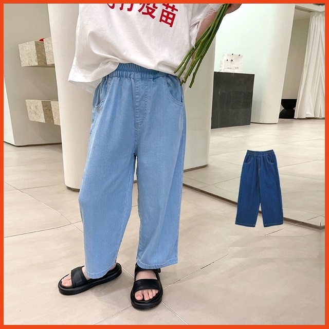 Quần bò mềm dáng dài suông rộng cho bé gái/ trai của Ambb Kids 3-8 tuổi (Có clip, ảnh thật)