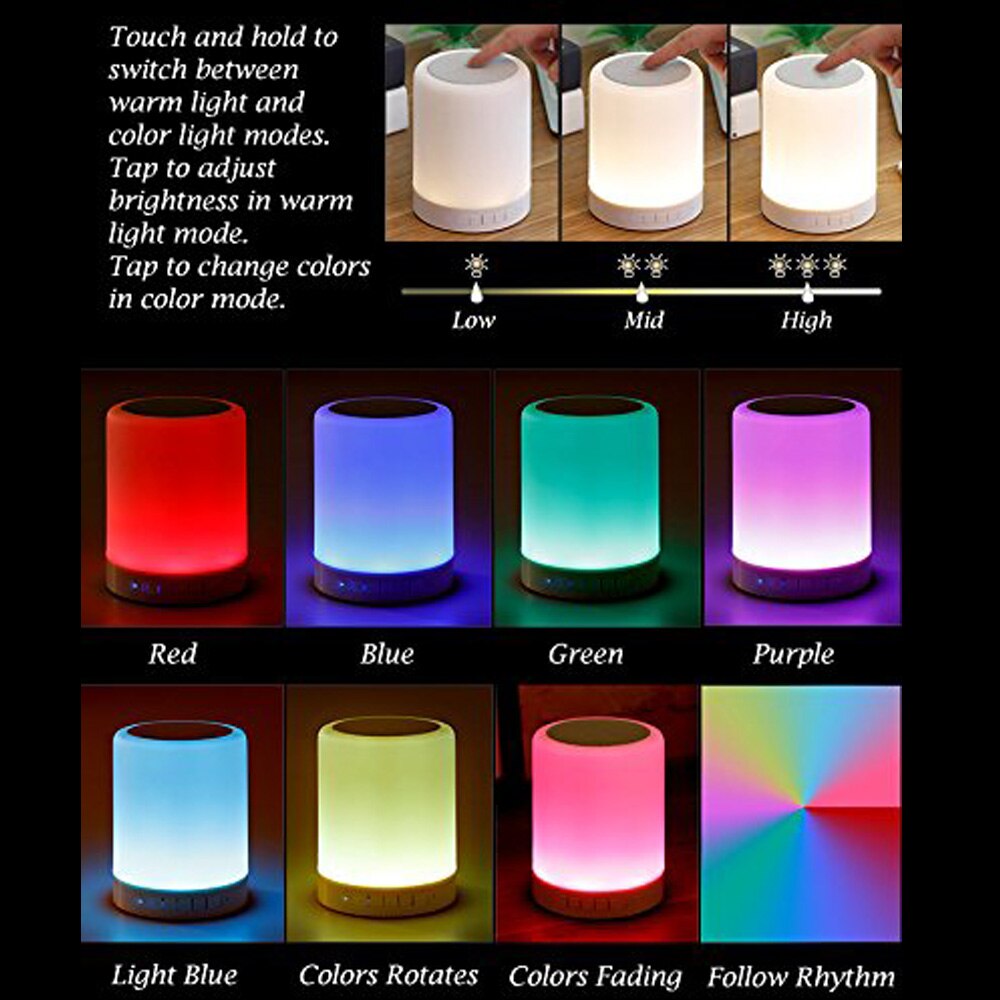 Night Light Bluetooth Speaker Wireless   Portable Smart Touch Control Bedside Table Lamp with Colorful Led