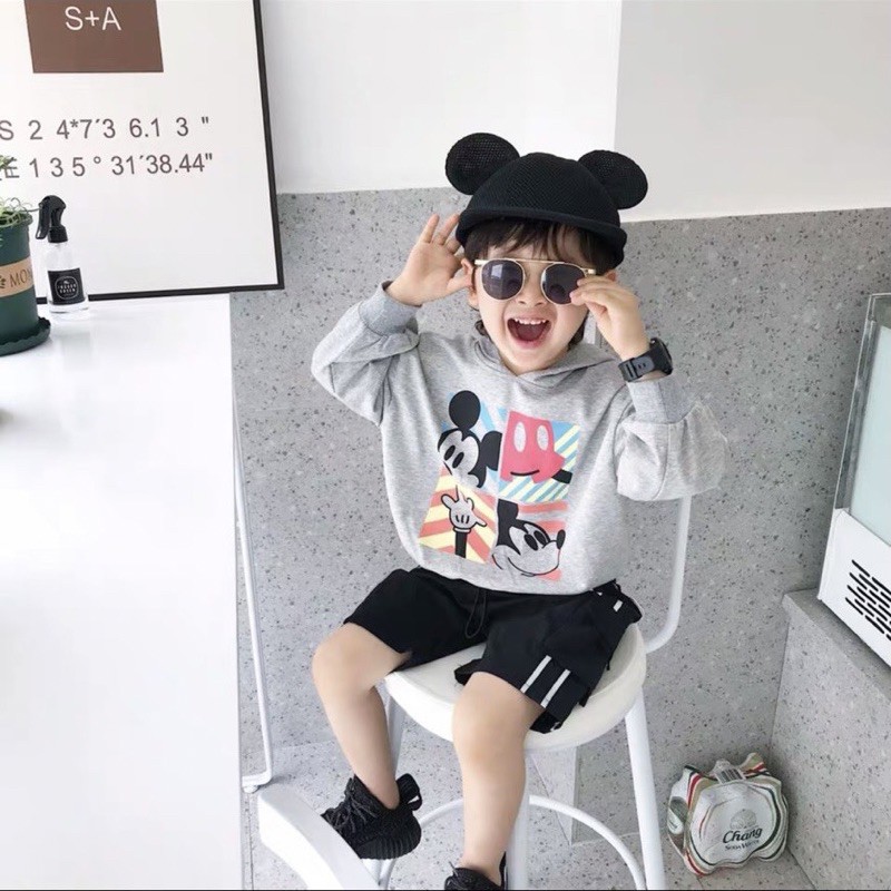 ÁO HOODIE BÉ NỈ DA CÁ MICKEY - XÁM BE HÀNG ĐẸP Y HÌNH