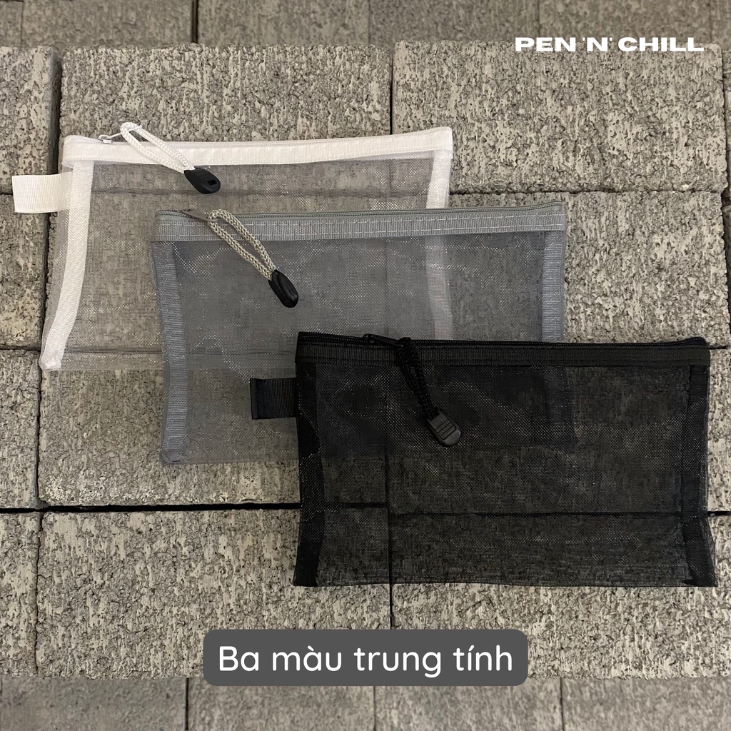 Bóp Viết Túi Lưới Đen Phong Cách Tối Giản Đa Năng
