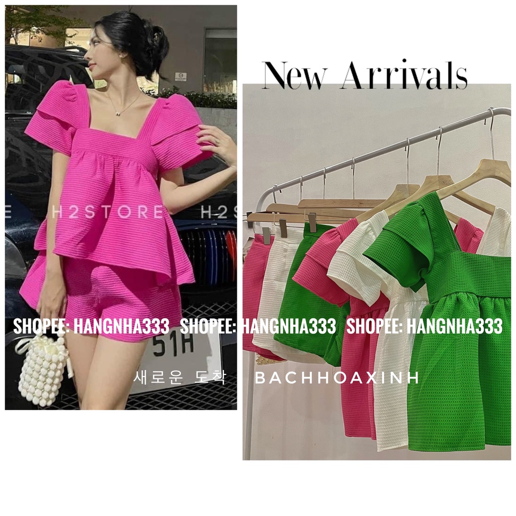 NEW || Bộ set tay phồng cổ vuông Quần short form babydoll Ulzzang siêu xinh nhiều màu