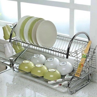 Kệ úp chén dĩa inox 2 tầng có khay thoát