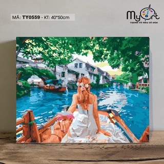 Tranh sơn dầu số hóa tự tô màu - Mã TY0559 Nắm tay đi khắp thế gian Tranh tình yêu hạnh phúc