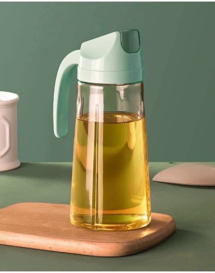 Bình rót dầu thủy tinh nắp đóng mở tự động - Bình đựng dầu ăn, nước nắm, xì dầu đa năng 600ml - Time 365