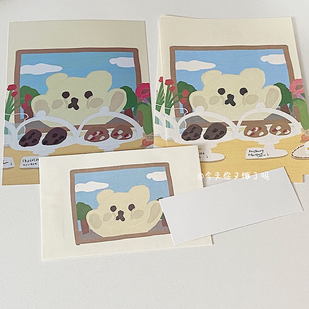 Bộ Nhãn Dán Trang Trí Phong Bì Họa Tiết Gấu Và Chữ Dễ Thương Lãng Mạn