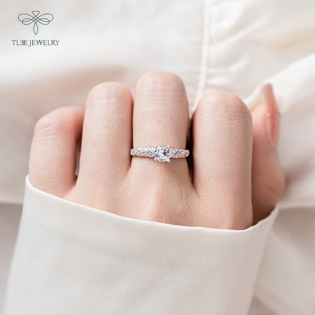 Nhẫn bạc nữ TLEE ổ đá nhỏ 4 chấu lấp lánh dây xoắn nữ tính NCJ A0180