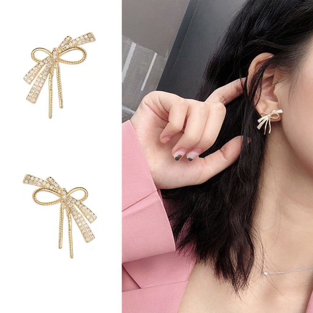 Bông Tai Đính Đá Hình Nơ Xinh Xắn A539