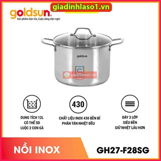 Nồi inox Goldsun GE45-1302SG 7.5 lít, Cấu Tạo Đáy 3 Lớp Truyền Nhiệt Cực Tốt Cho Bữa Cơm Ngon Miệng