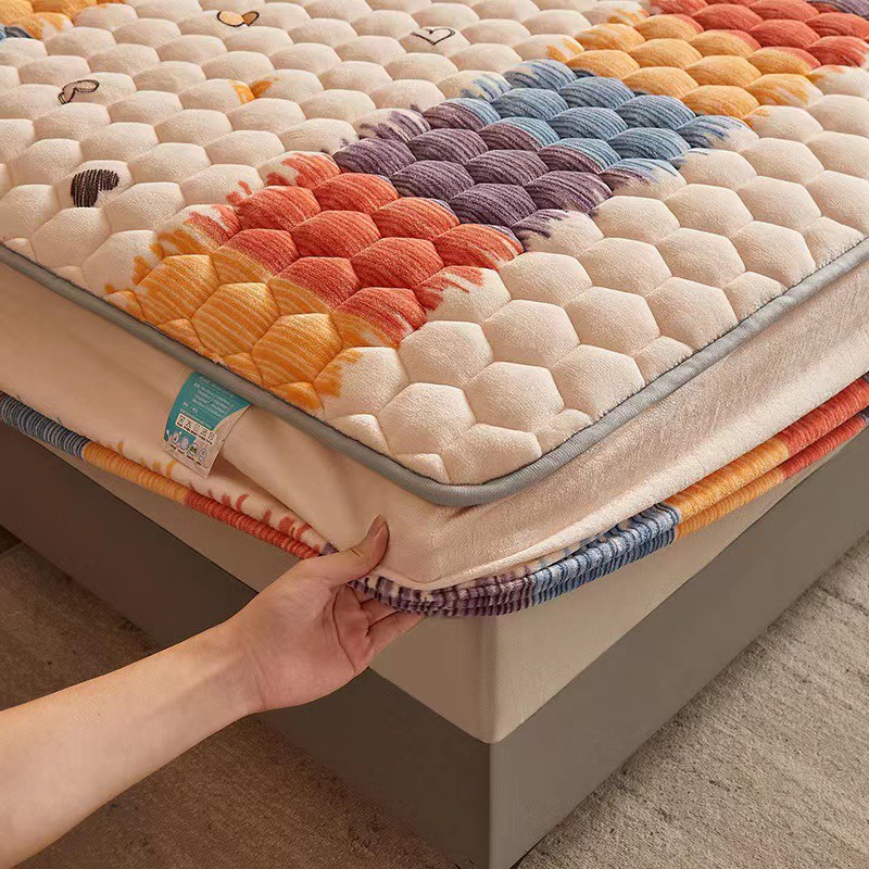 Ga nỉ nhung trải giường trần bông, ga gối nỉ nhung trần bông bọc đệm, thảm nỉ nhung bọc đệm tặng kèm 2 vỏ gối cùng mầu