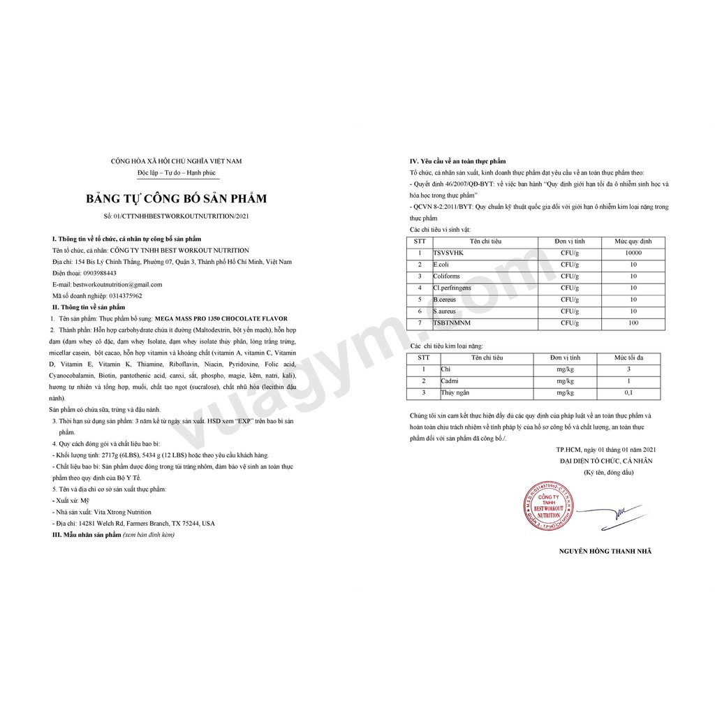 Bột VitaXtrong - Mega Mass Pro 1350  - Tăng Cân Nhanh, Tăng Cơ Hiệu Quả, Hỗ Trợ Phục Hồi Sức Khỏe - Chính Hãng