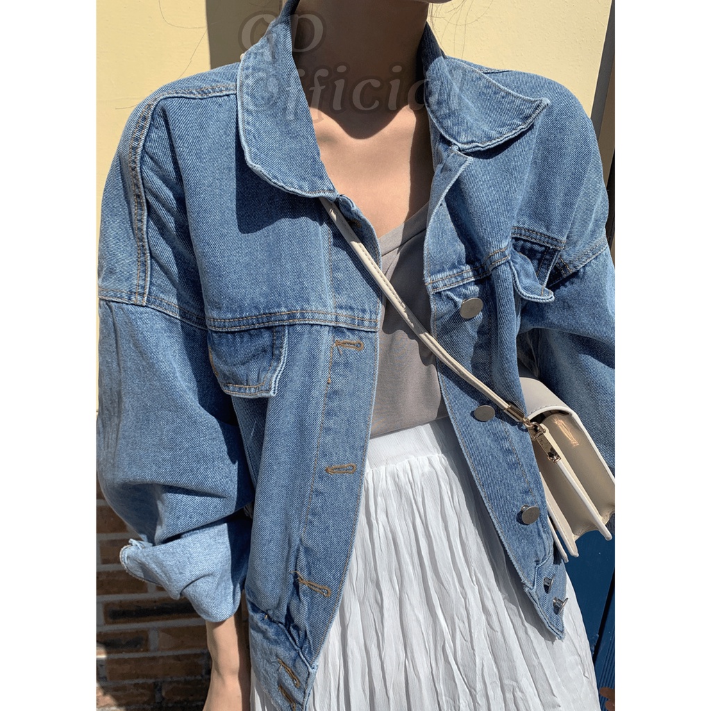 K20|Áo khoác jeans chất denim dài tay cá tính cho nữ trẻ trung màu xanh GD Official
