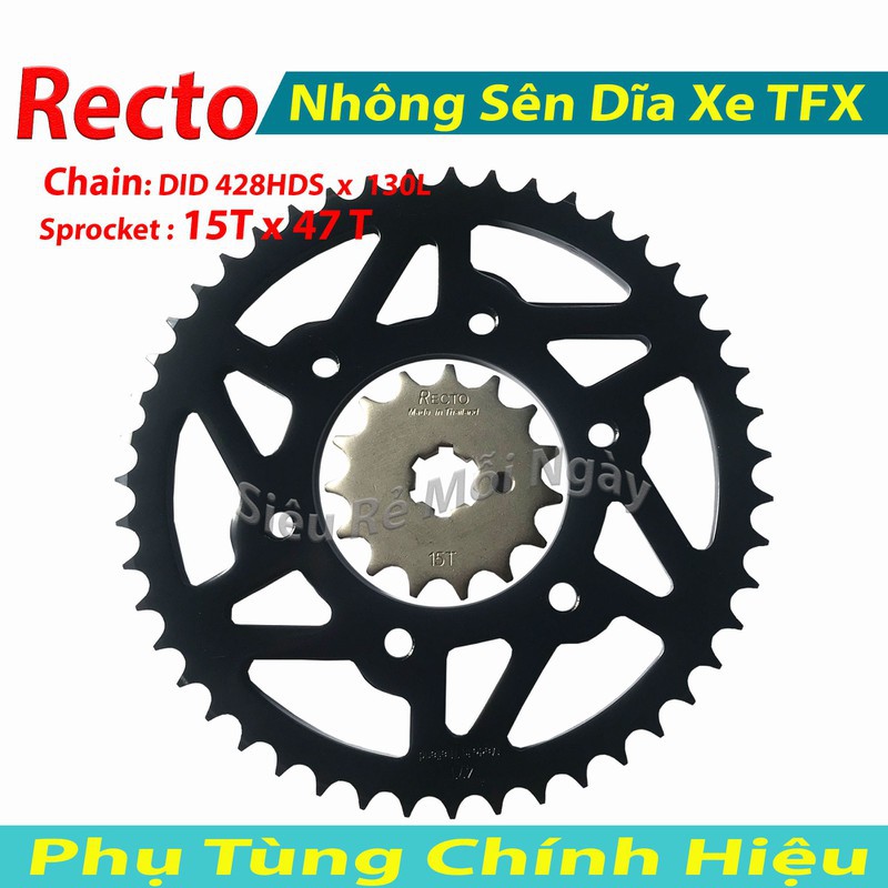 Nhông Sên Dĩa 15T và 47T Recto xe Yamaha TFX, Exciter 150, Sên DID Đen Nhật Bản