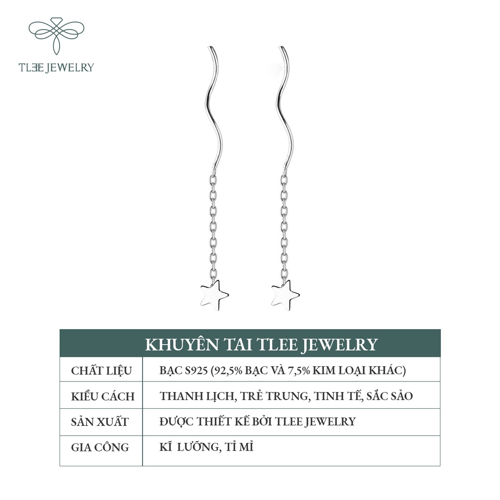 Khuyên tai bạc nữ TLEE tua sao dáng dài nữ tính NCJ B0175