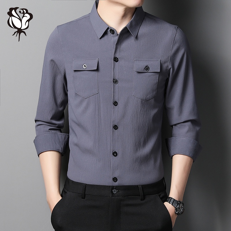 Áo Sơ Mi Cotton Tay Dài Có Túi Thời Trang Cao Cấp Cho Nam Giới