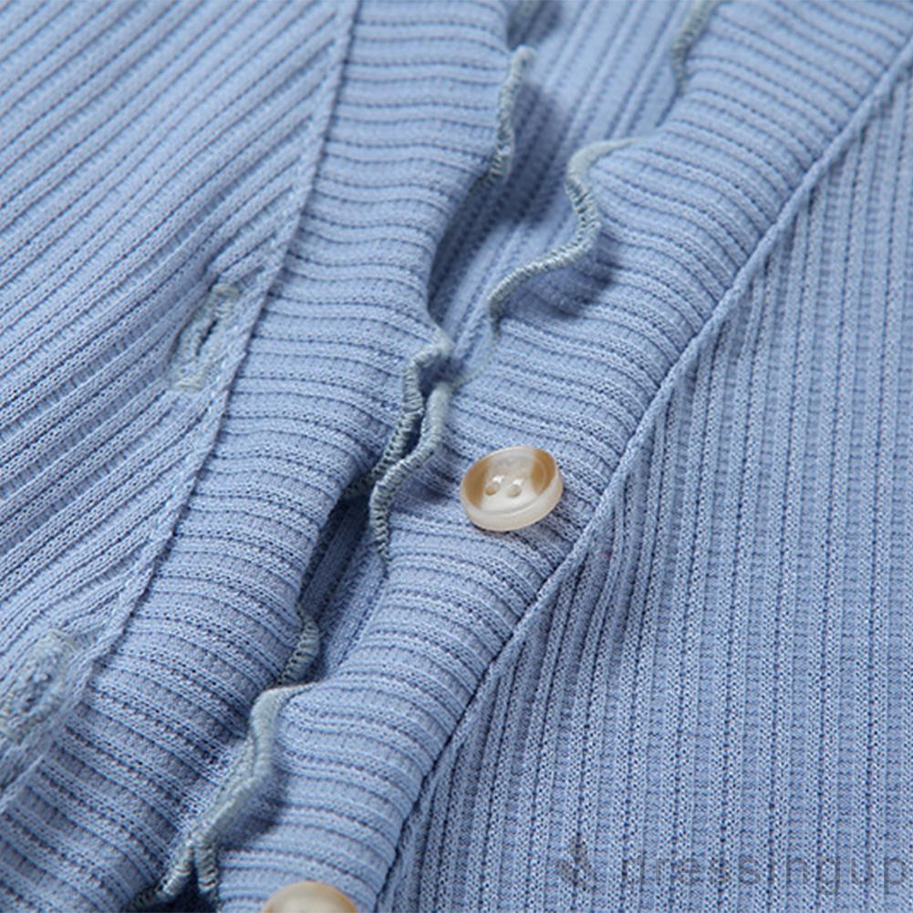 DRESSINGUP-Áo lửng tay ngắn cổ chữ V màu trơn thời trang dành cho nữ