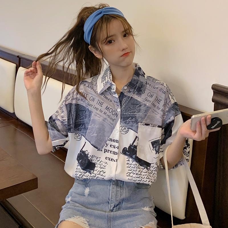 Áo Sơ Mi Tay Ngắn Dáng Rộng Phong Cách Retro Dành Cho Nữ