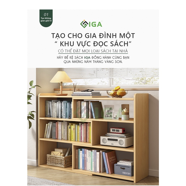 Kệ sách gỗ đa năng IGA thiết kế thông minh xoay 90 độ - GP209