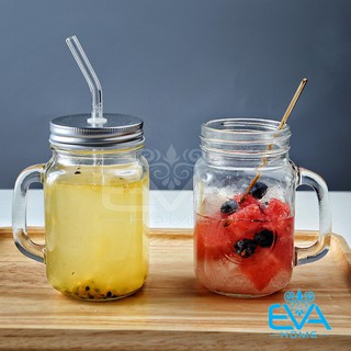 Combo 2 Ly Quai Thuỷ Tinh Trơn Thân Vuông Đựng Trà Sữa Lớn 650 Ml Kèm Nắp Đậy Kín Và Nắp Có Lỗ Cắm Ống Hút M1114