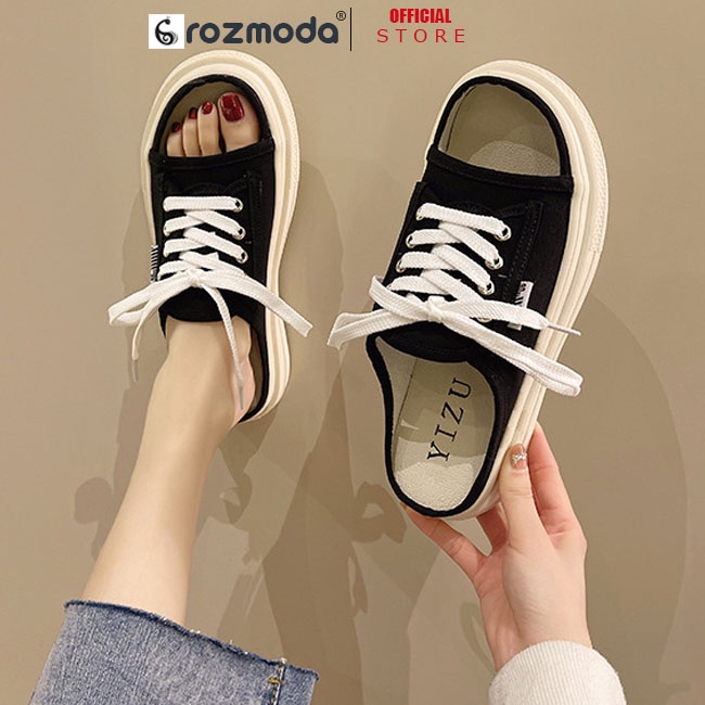 Dép sục nữ hở mũi đạp gót dây buộc nhiều màu DSUC01 Rozmoda quai vải canvas siêu bền