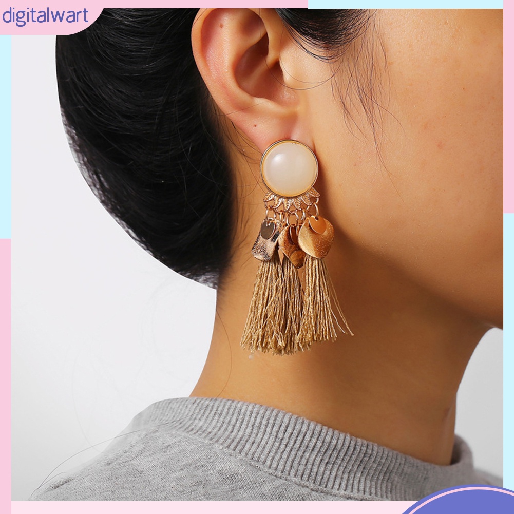 Bông tai dài phối núm tua phong cách Bohemian thời trang cho nữ