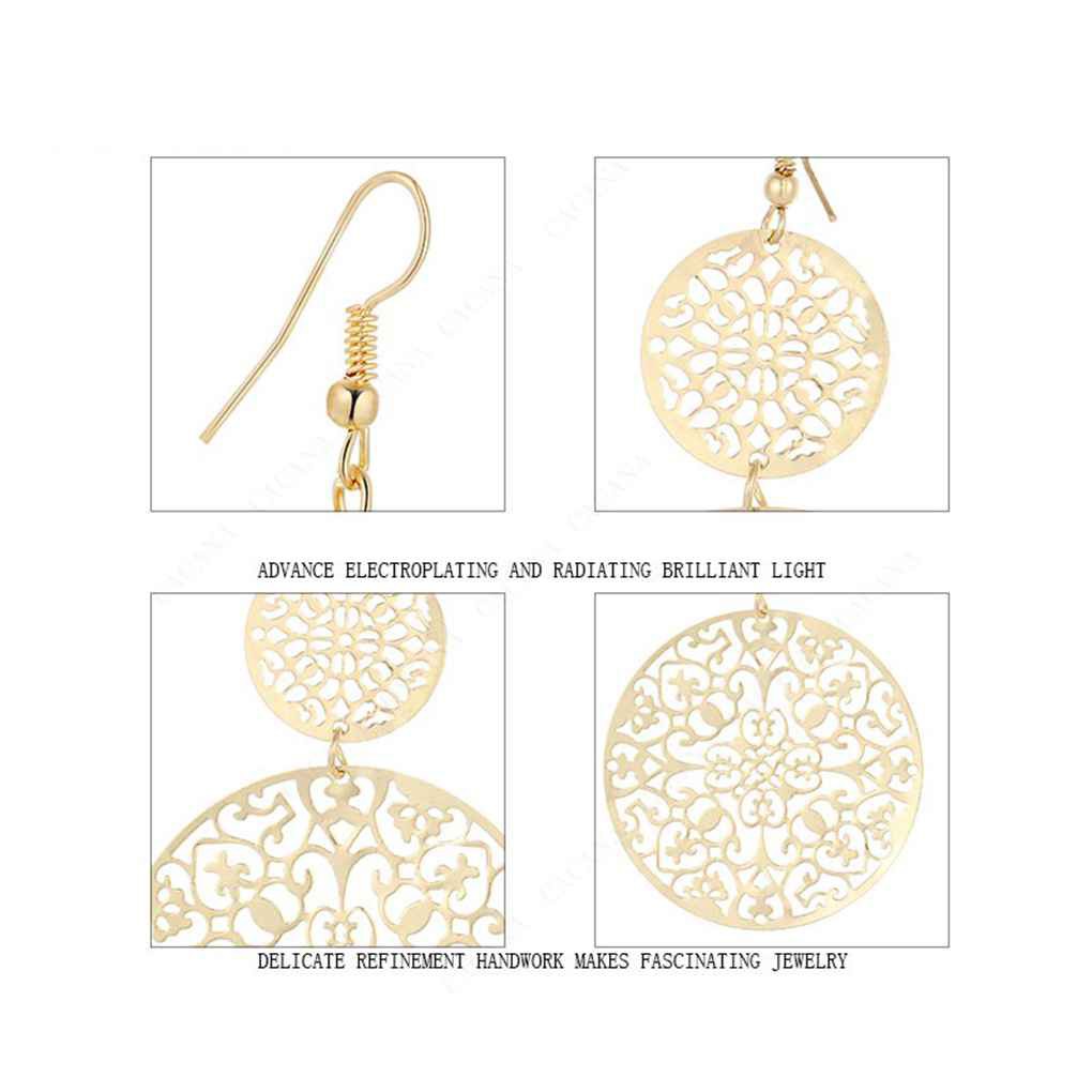 Đôi bông tai kim loại tròn họa tiết hoa cho nữ