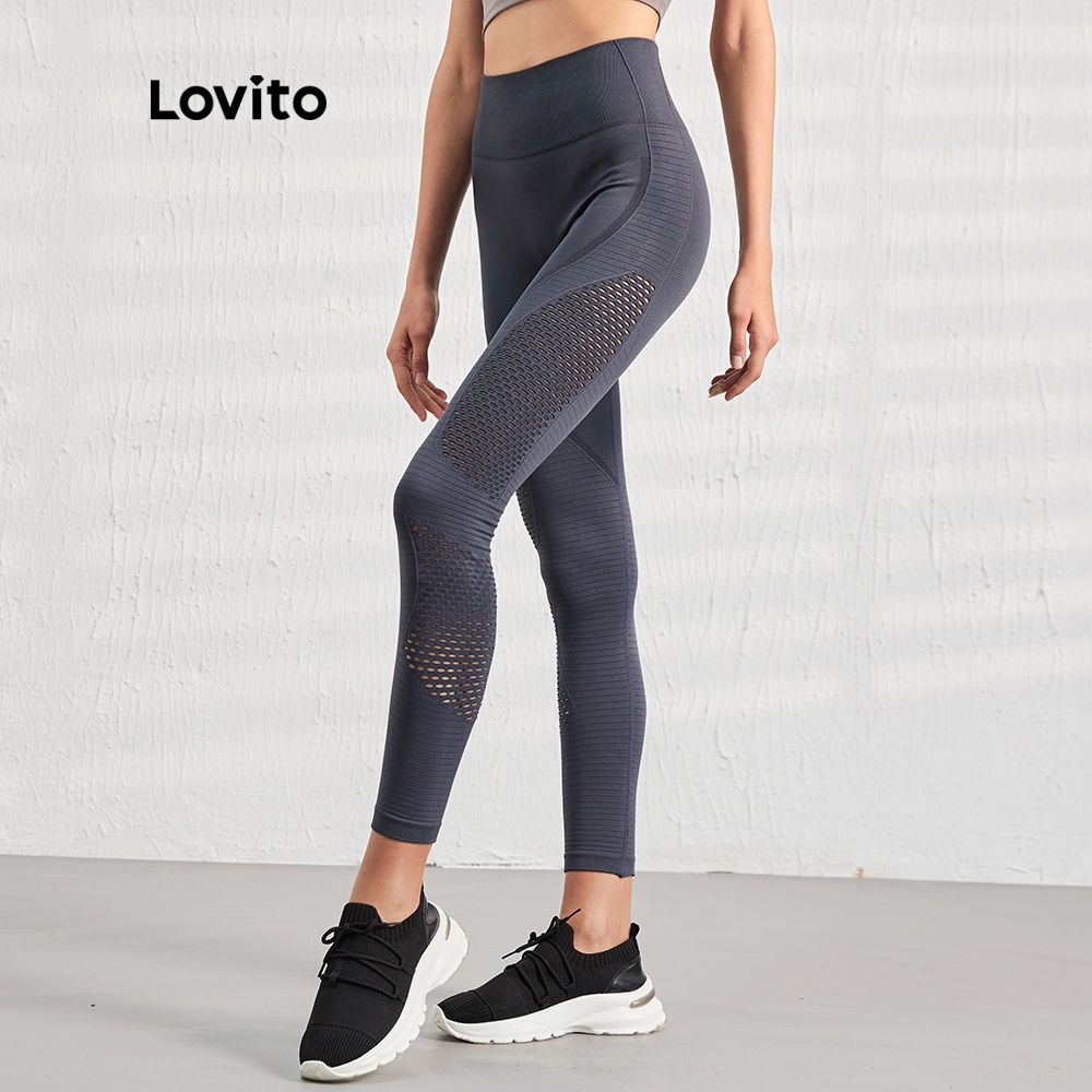Quần legging thể thao Lovito L07024 màu trơn không đường may nhanh khô