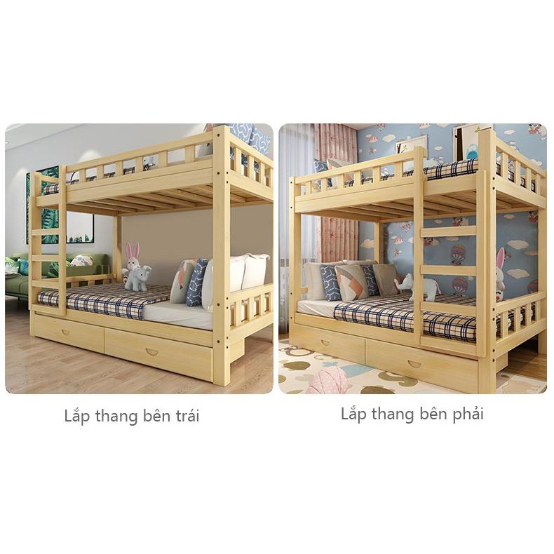 Giường tầng gỗ thông mộc 90x190x160cm - Giường tầng cho bé