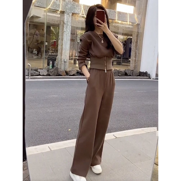 Set Đồ Thể Thao Hai Mảnh Áo Khoác Dáng Ngắn Phong Cách Hồng Kông Cổ Điển Mẫu Mới 2022 Dành Cho Bạn Nữ