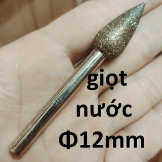 Mũi mài kim cương, mũi mài khắc đá, ngọc, hình giọt nước 12mm, cán 6mm