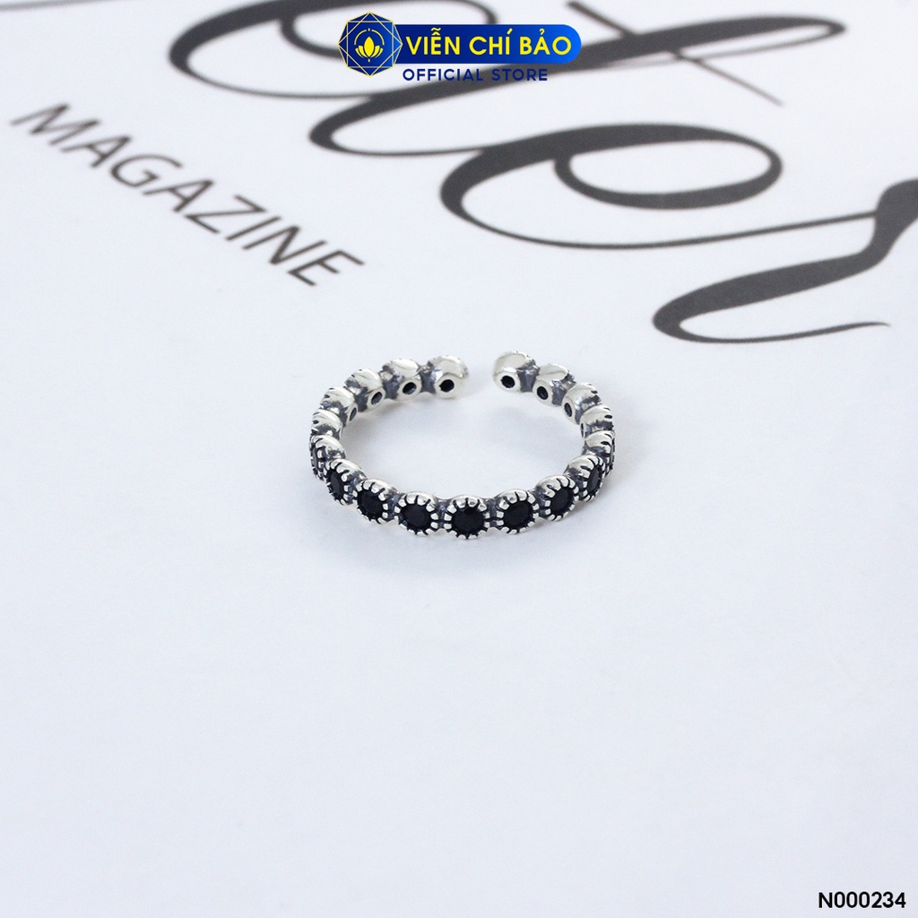 Nhẫn bạc nữ đính đá đen chất liệu bạc 925 thời trang phụ kiện trang sức nữ Viễn Chí Bảo N000234