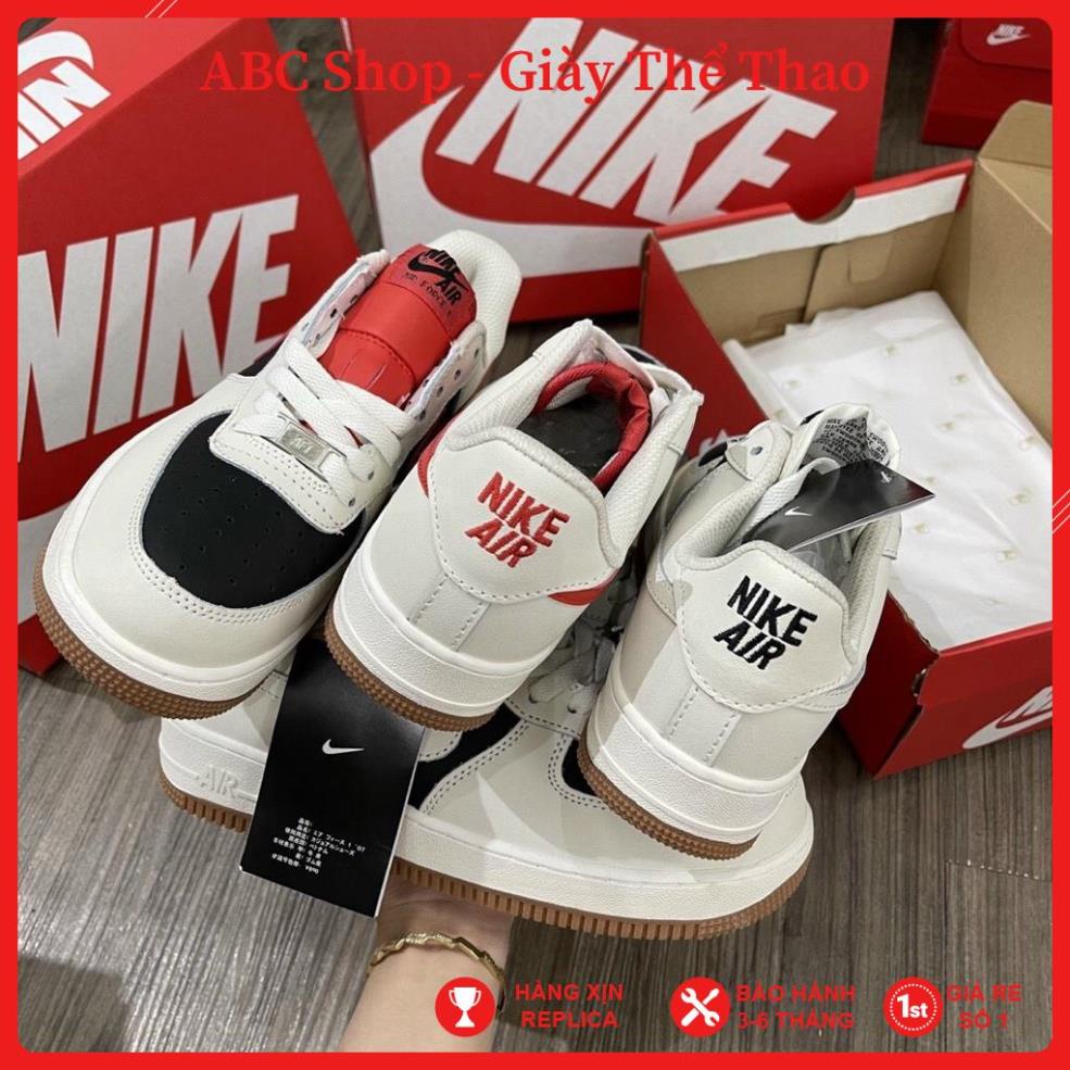 [FreeShip-Hàng Xịn ] giày Af1 trắng đen vạch đỏ thấp cổ, Giầy Air Force Trắng mõm đen Full phụ kiện cao cấp