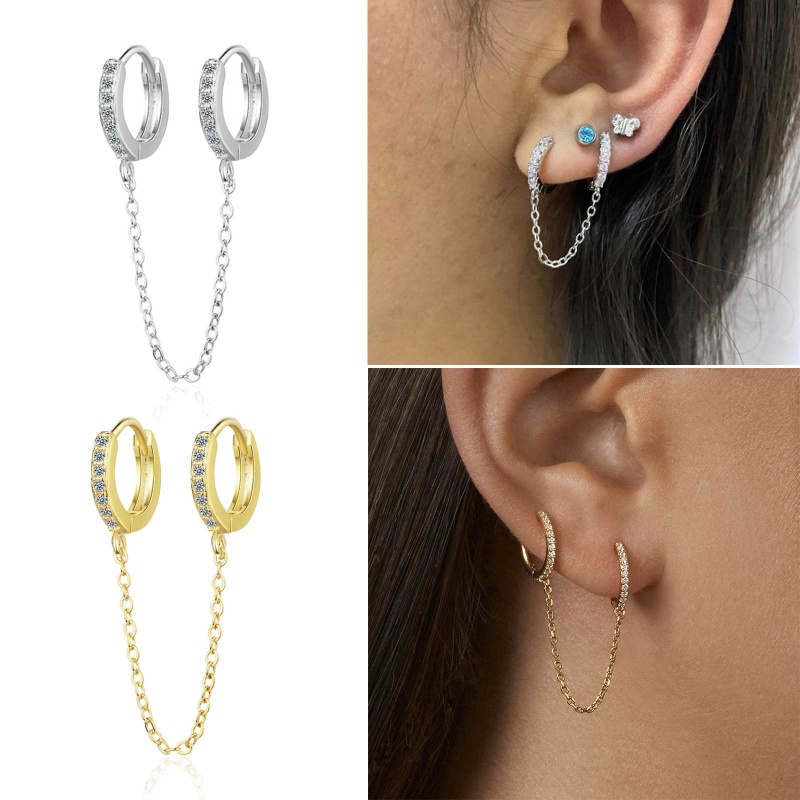 Bông Tai Thời Trang Mạ Vàng / Bạc Dạng Dây Xích Độc Đáo