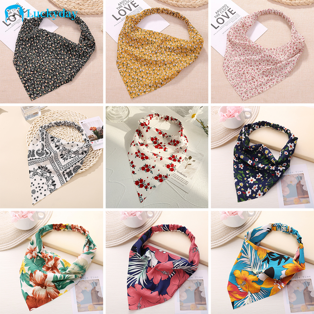 Khăn đội đầu có thun co giãn họa tiết hoa phong cách retro đơn giản phụ kiện thời trang dành cho nữ