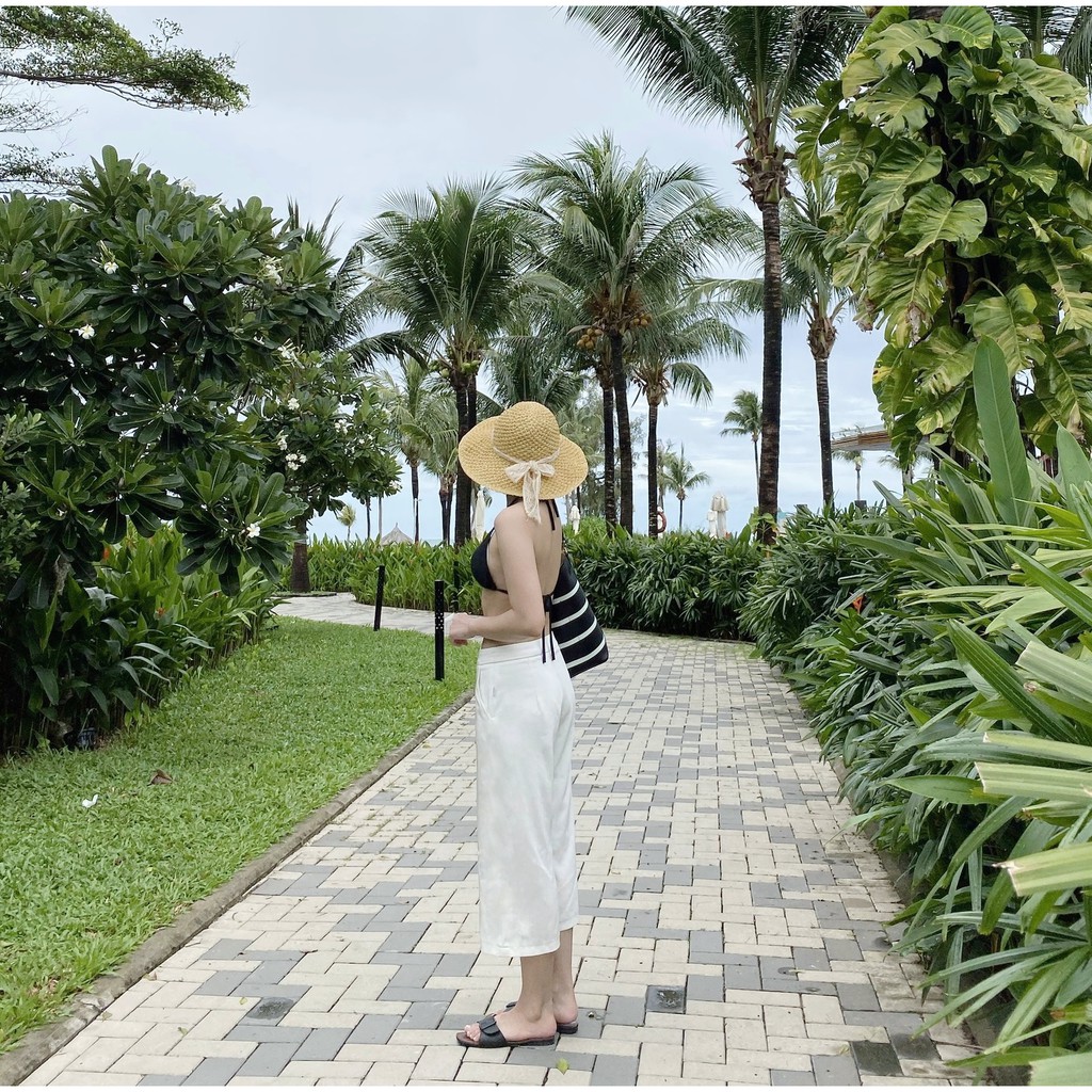 Mũ cói đi biển phối ren cho nữ